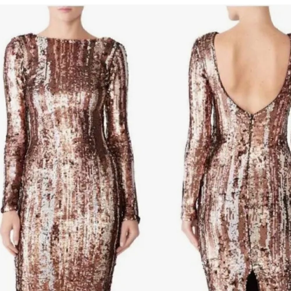 Dress the Population Emery Matte Bronze Multi Sequin Dress Size S NWOT